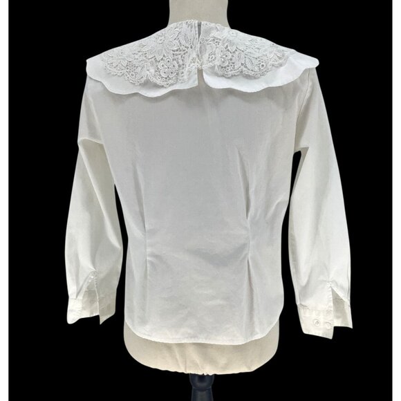 Womens Lace Collar White Blouse Long Sleeves & Button Closure by Diversity Sz P8 - Picture 3 of 9